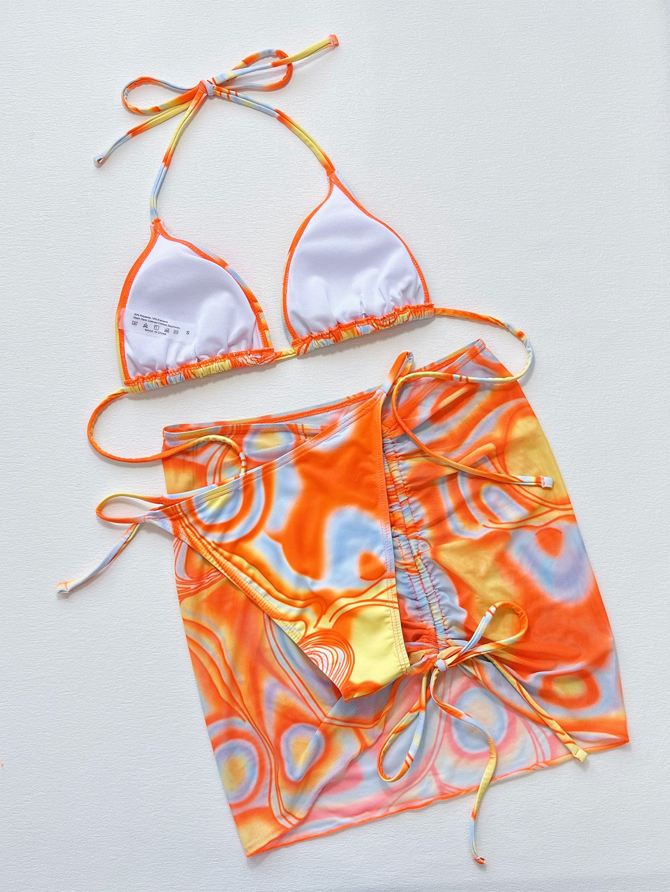 Multicolored Drawstring Ruched Swim Set - Three-Piece Fit - Fashorio