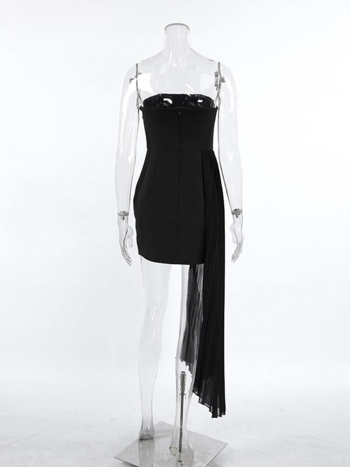 Pleated tube mini dress slit hem detail