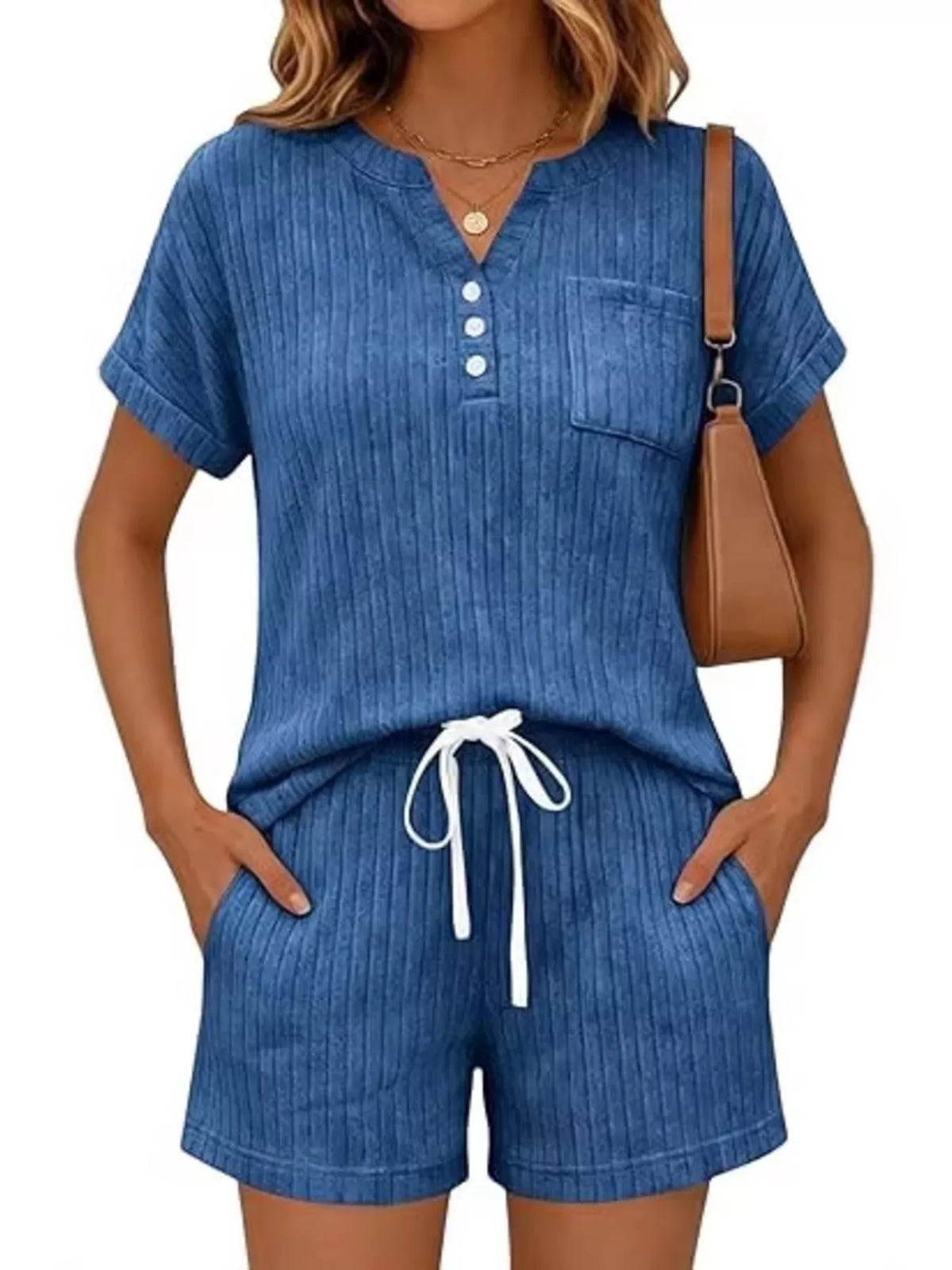Ribbed Knit Tee and Shorts Two Piece Set, view 13