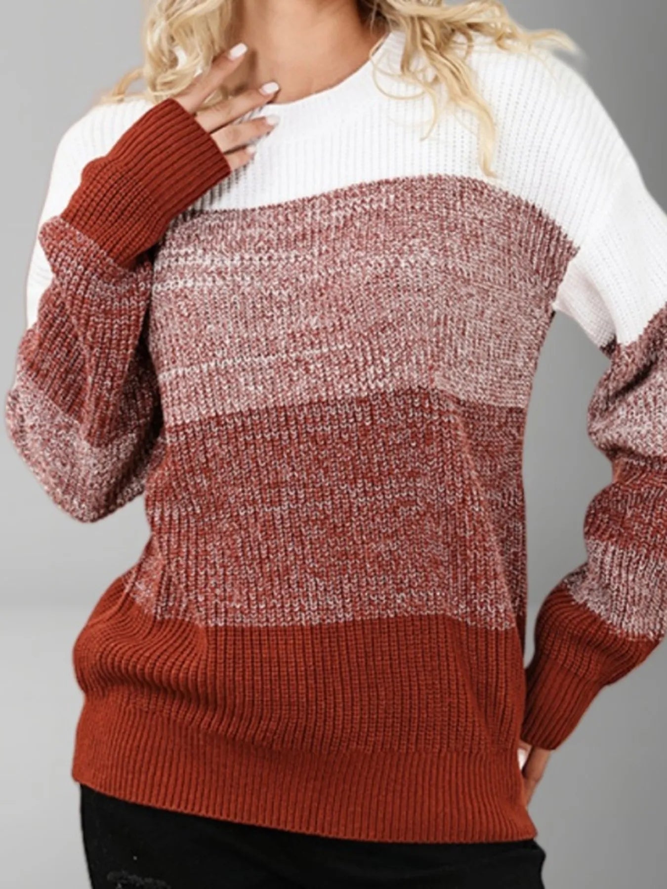 Color Block Round Neck Sweater - Fashorio