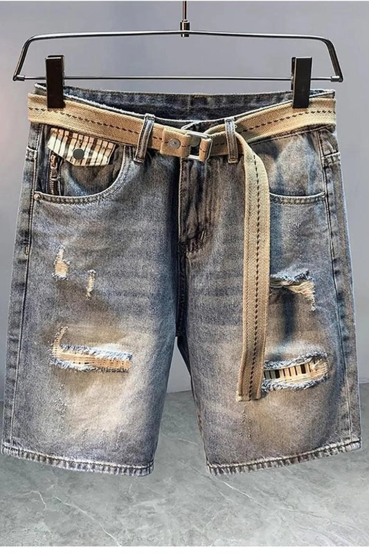 Men's Distressed Denim Shorts Light Blue - Fashorio