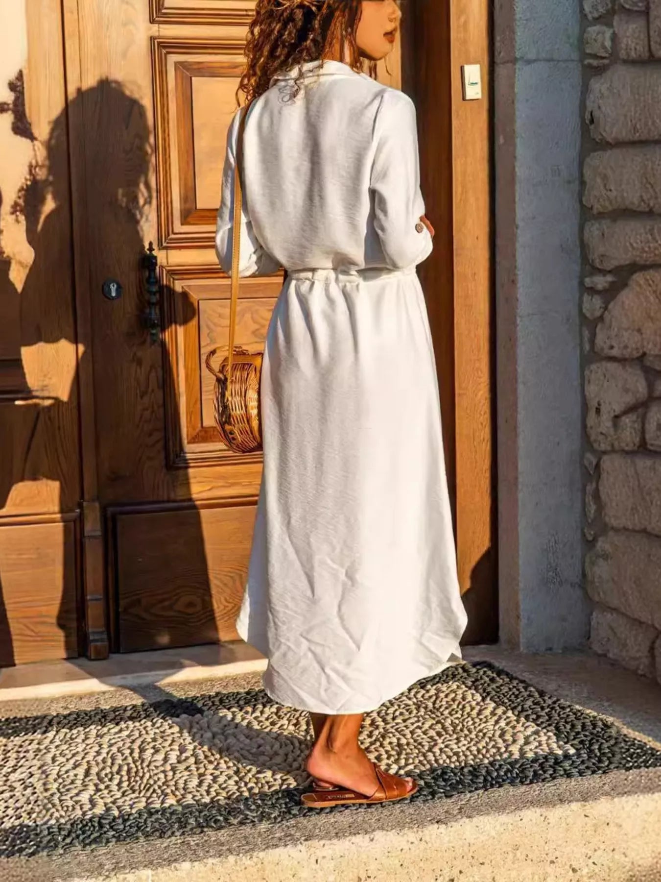 Button-Front Belted Shirt Dress - Fashorio