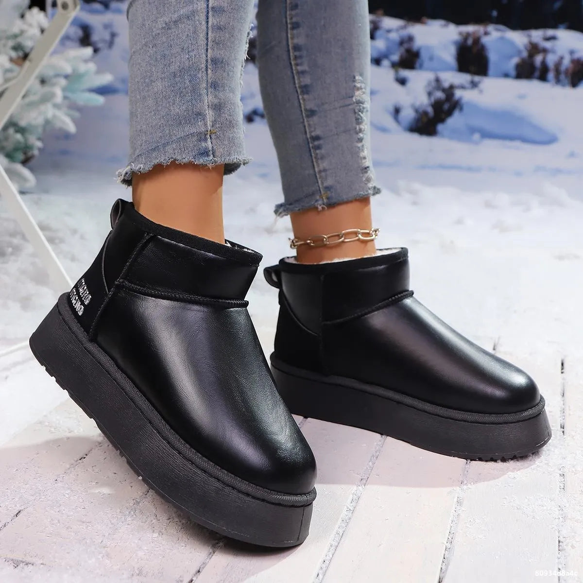 Faux fur platform ankle boots side profile