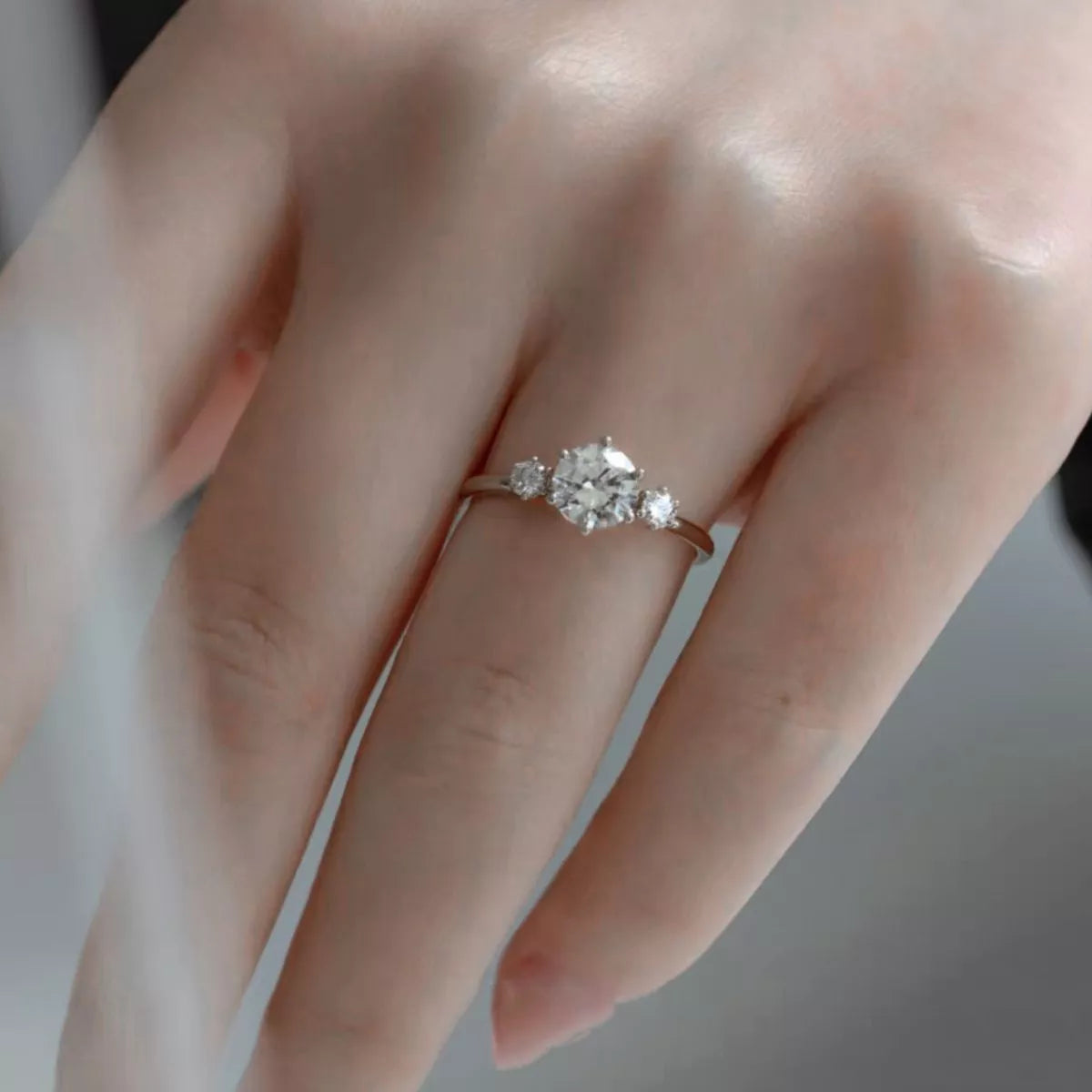 Sterling silver moissanite adjustable ring front view