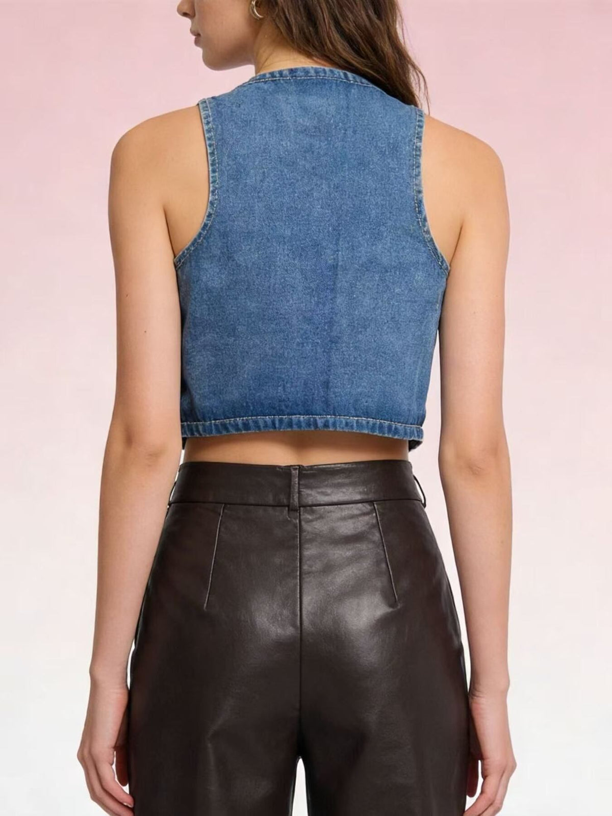 Button Down Denim Vest in Light Blue view 14