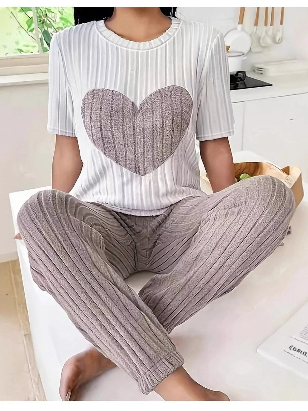 Heart ribbed knit set styled outfit