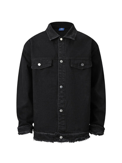 Men's Raw Hem Long Sleeve Denim Jacket - Fashorio