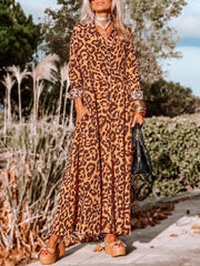 Leopard Buttoned Maxi Dress Leopard - Fashorio