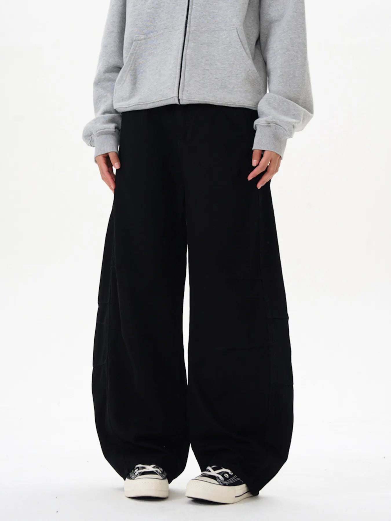 Men's Washed Wide Leg Curved Cargo Jeans Black - Fashorio
