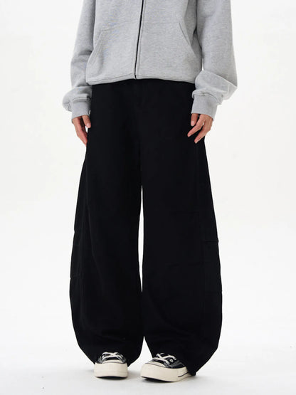 Men's Washed Wide Leg Curved Cargo Jeans Black - Fashorio