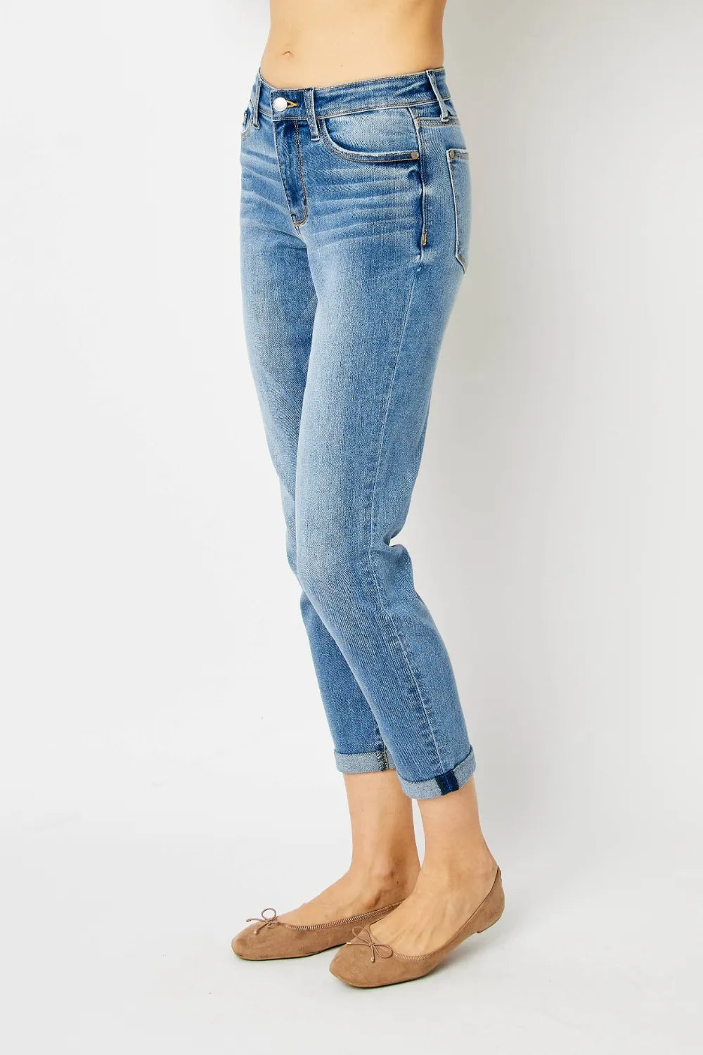 Judy Blue Plus Size Cuffed Hem Slim Jeans – Stretch Denim - Fashorio