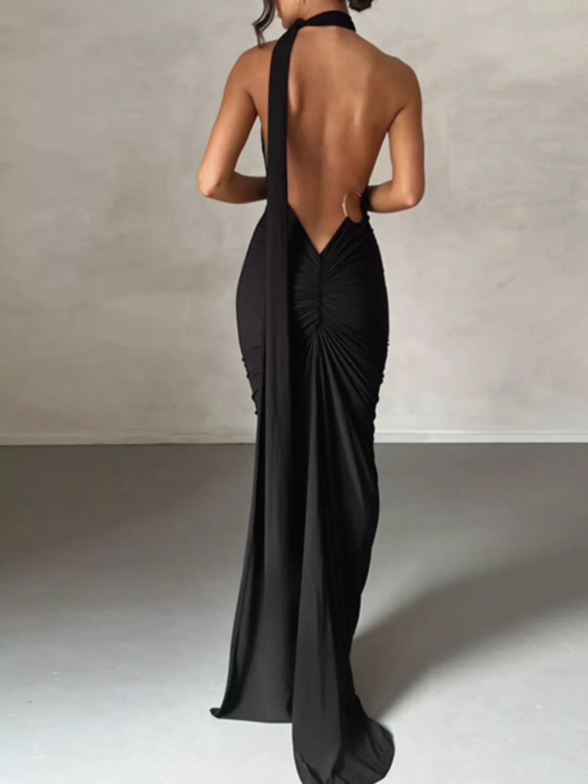 One Shoulder Ruched Bodycon Maxi Dress full length view