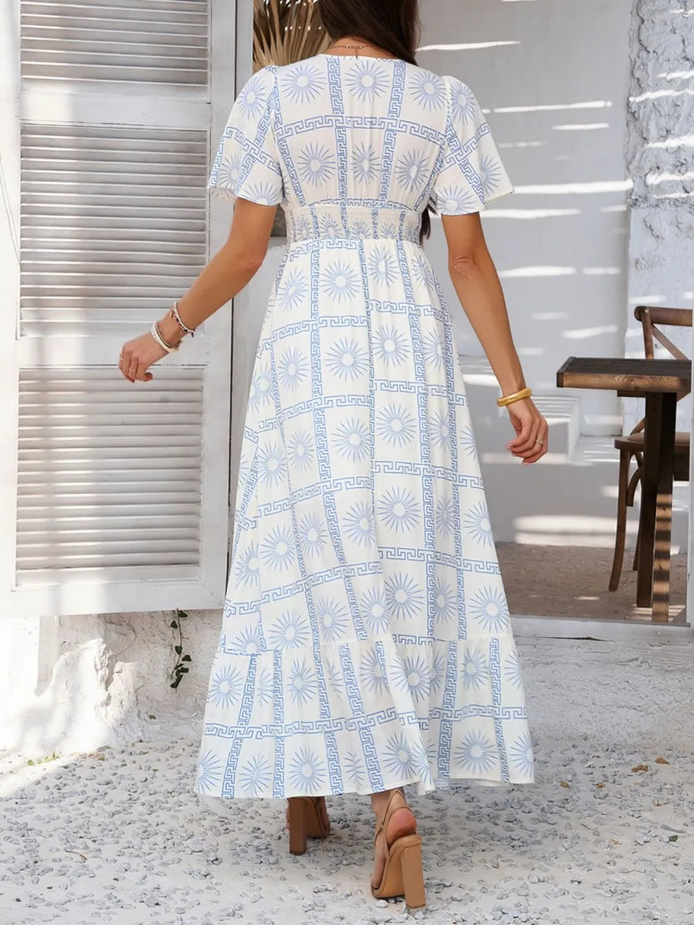 Printed maxi dress full length styling