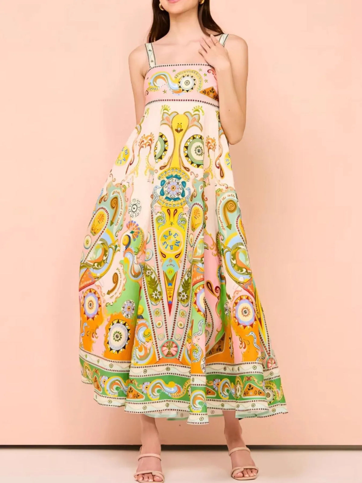 Paisley square neck dress styled look