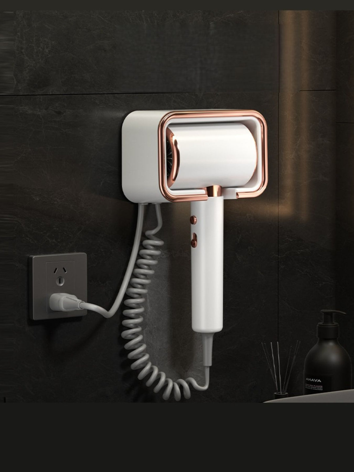 White wall-mounted hair dryer