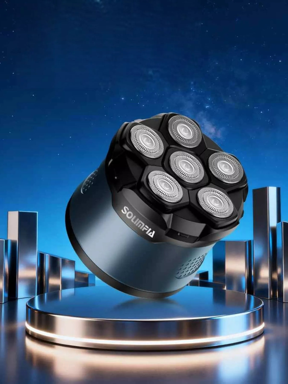 6 blade head shaver in blue