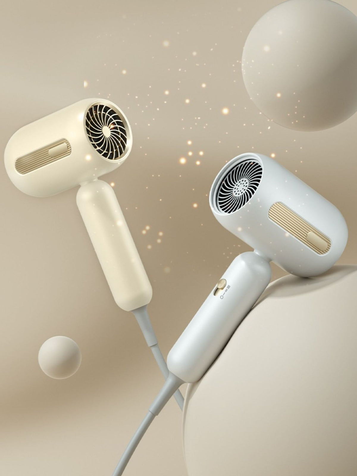 Foldable hair dryer in white