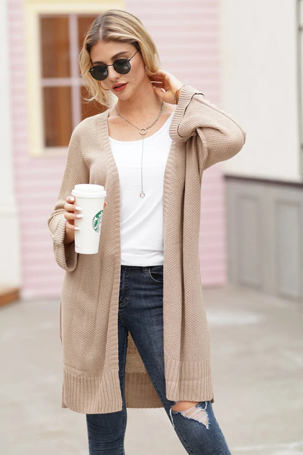 Open Front Long Sleeve Cardigan - Fashorio