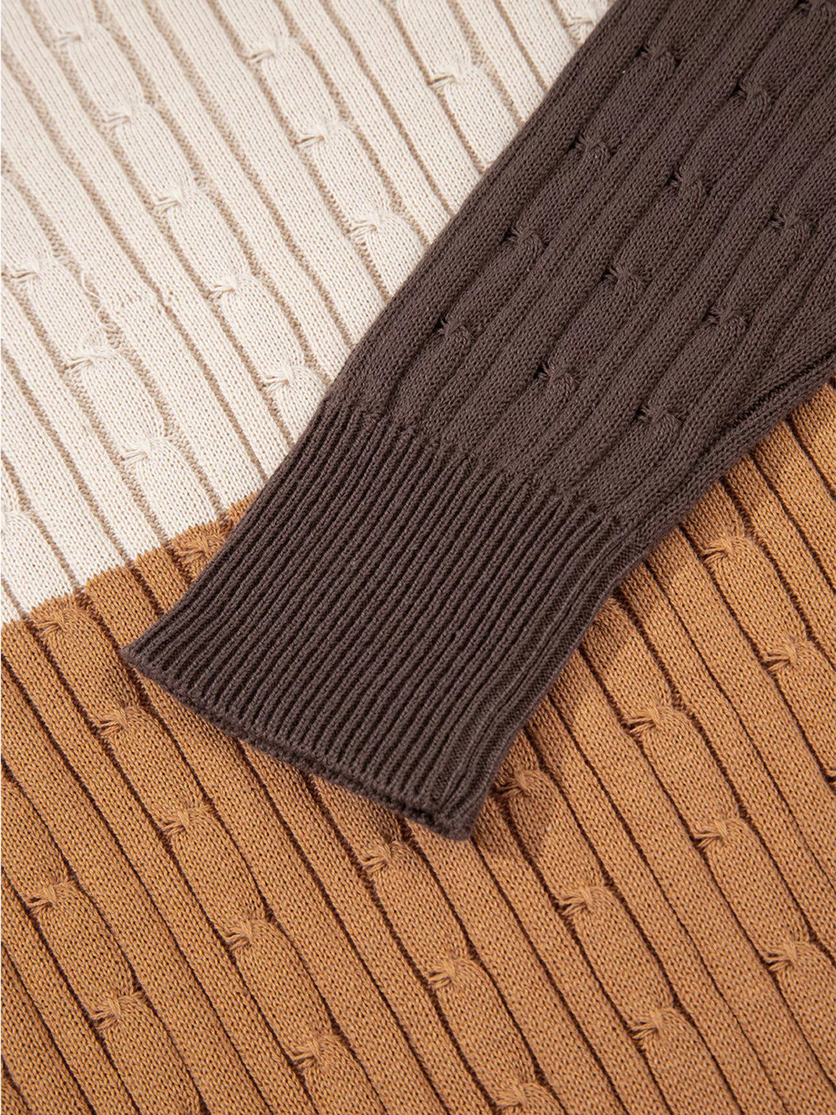 multicolor colorblock cable knit sweater fabric detail