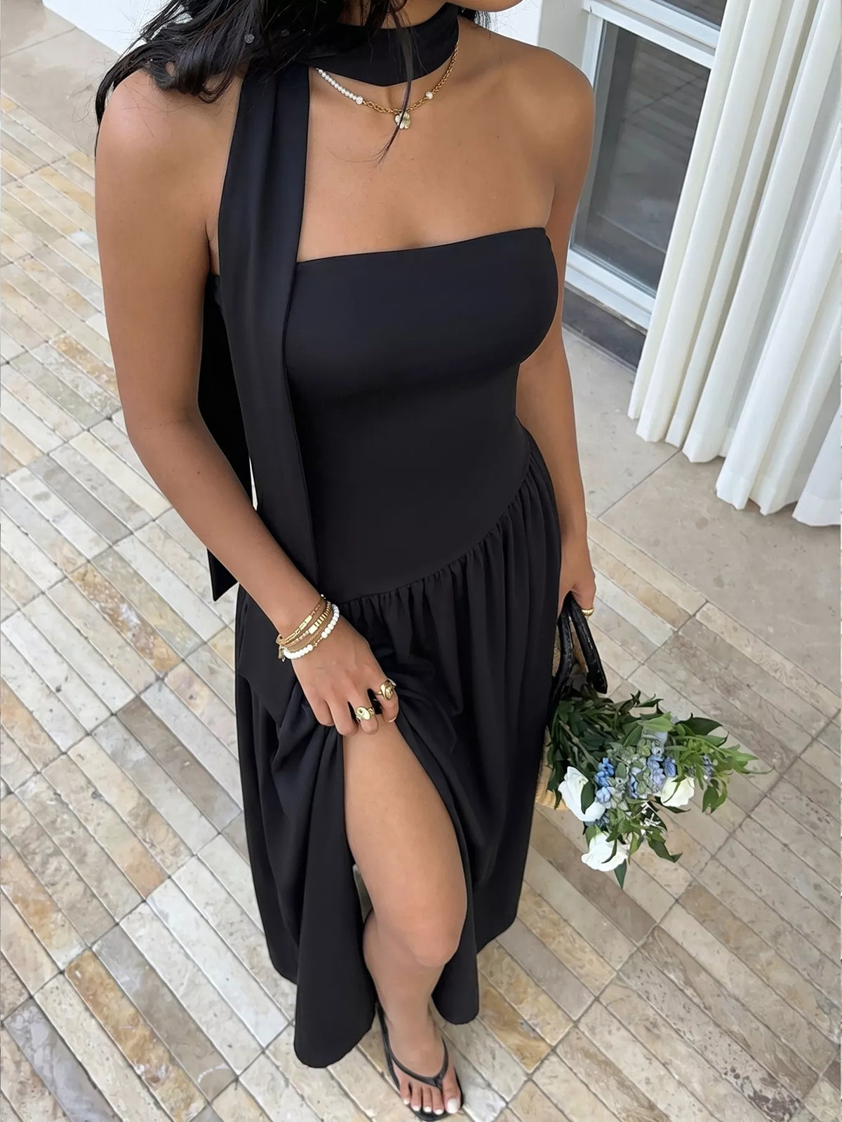 Black tube maxi dress full length
