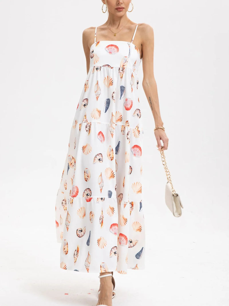 Printed square neck cami maxi dress front view
