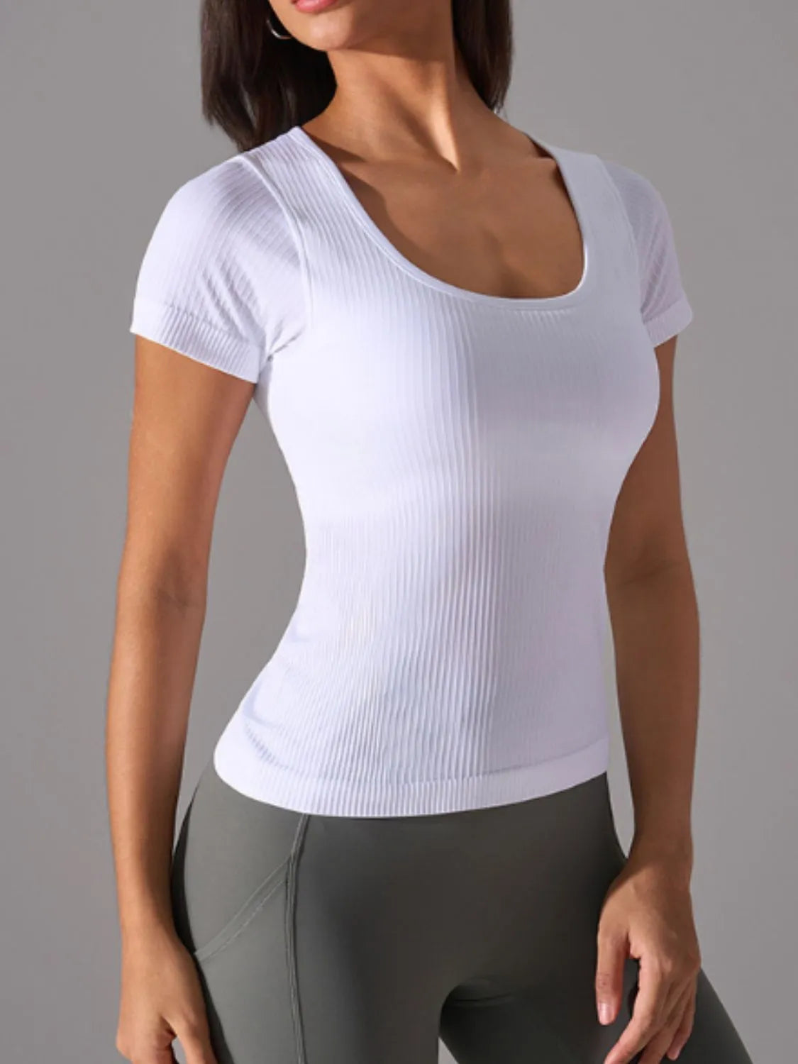 Square neck padded active t-shirt styled view