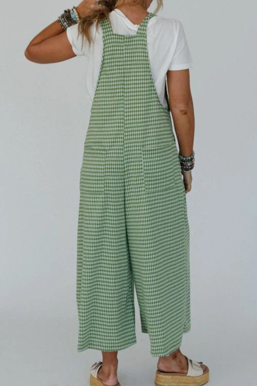 Casual Gingham Wide Leg Overalls side view