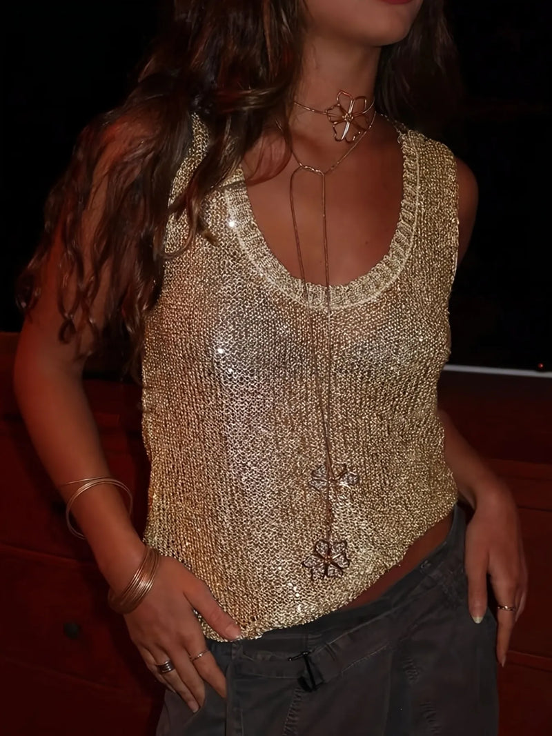 Scoop neck sweater vest, front view