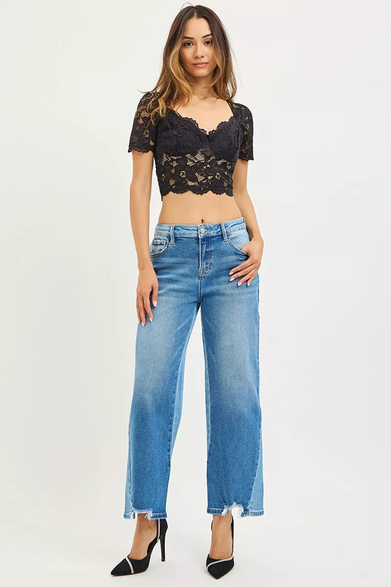 RISEN contrast barrel jeans styled look
