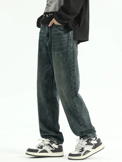 Men's Plus Size Washed Wide Leg Relaxed Fit Jeans - Fashorio