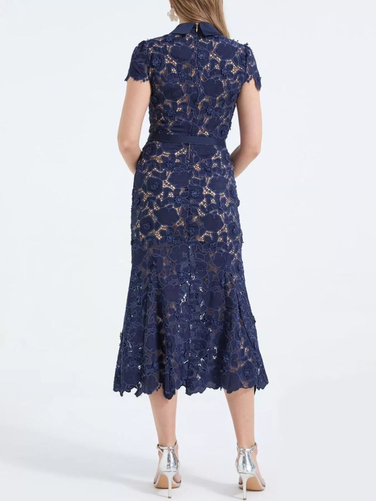 Pink lace midi dress full length styling