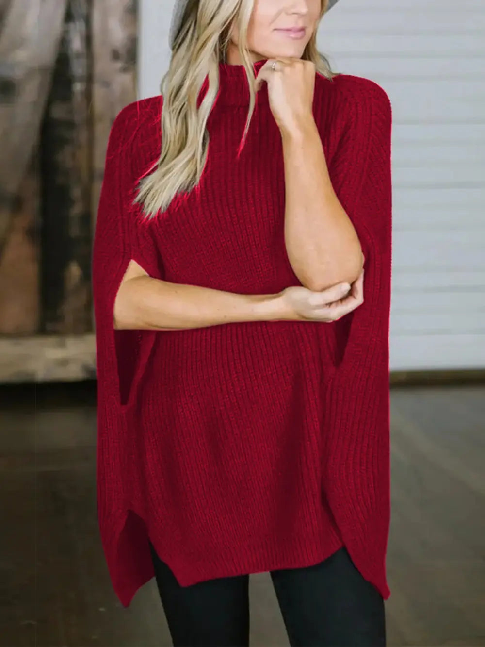 Turtleneck Slit Sweater - Fashorio