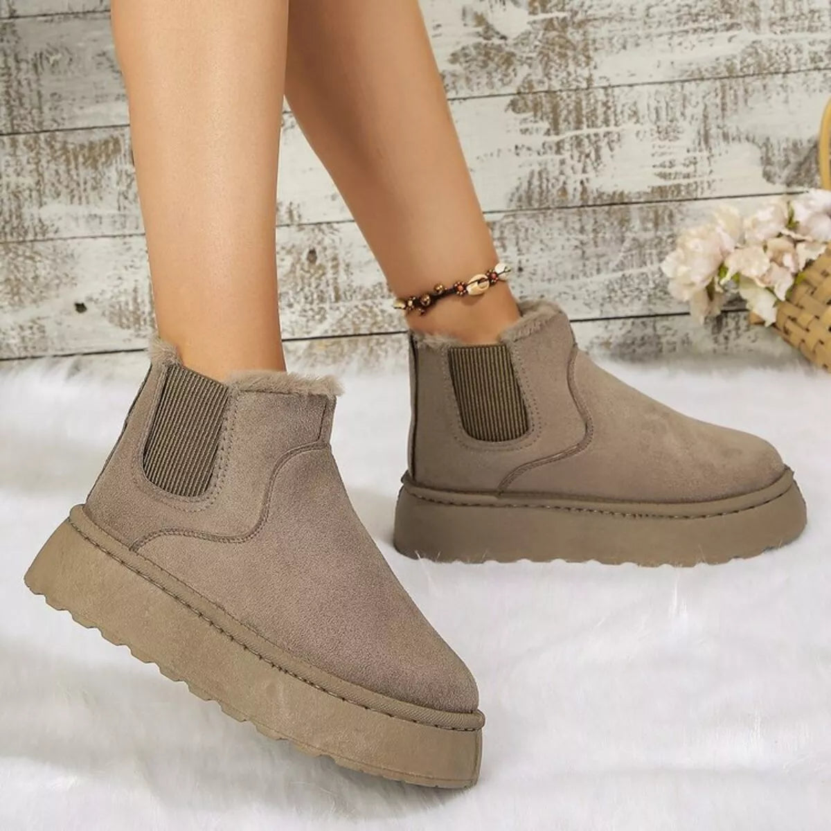 Round toe platform ankle boots angled view