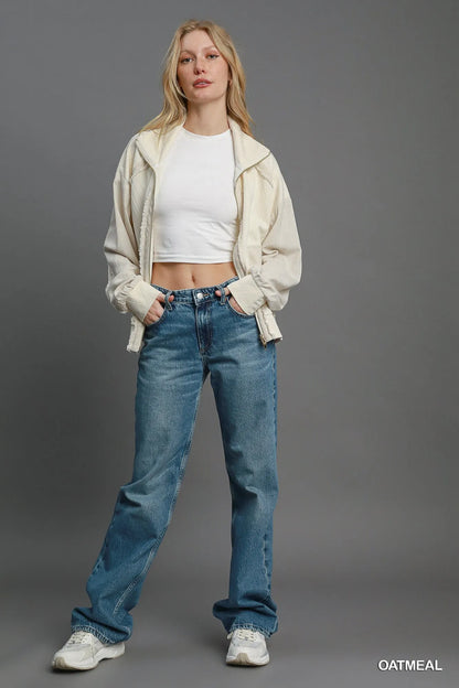 Women’s Jacquard Zip Up Jacket with Linen Blend - Fashorio