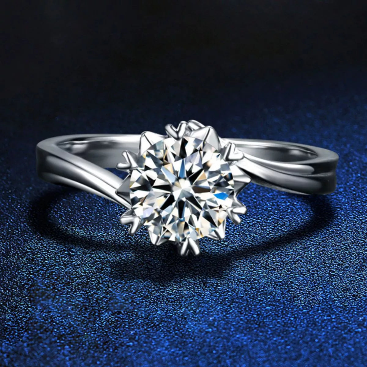 3 carat moissanite solitaire ring with a twisted sterling silver band