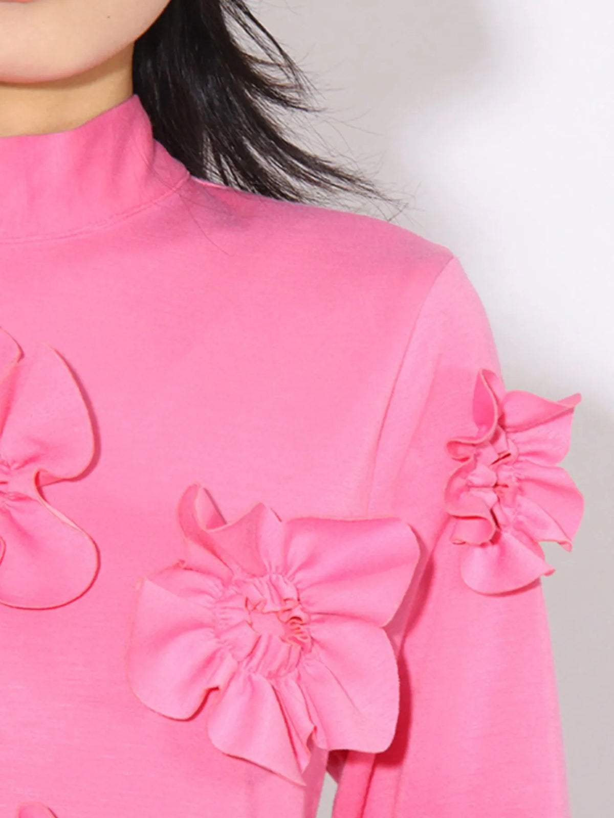 Floral applique long sleeve maxi dress in pink styled view