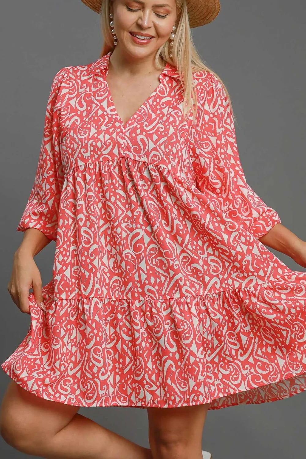 Two Tone Print Balloon Sleeve Tiered Dress detail