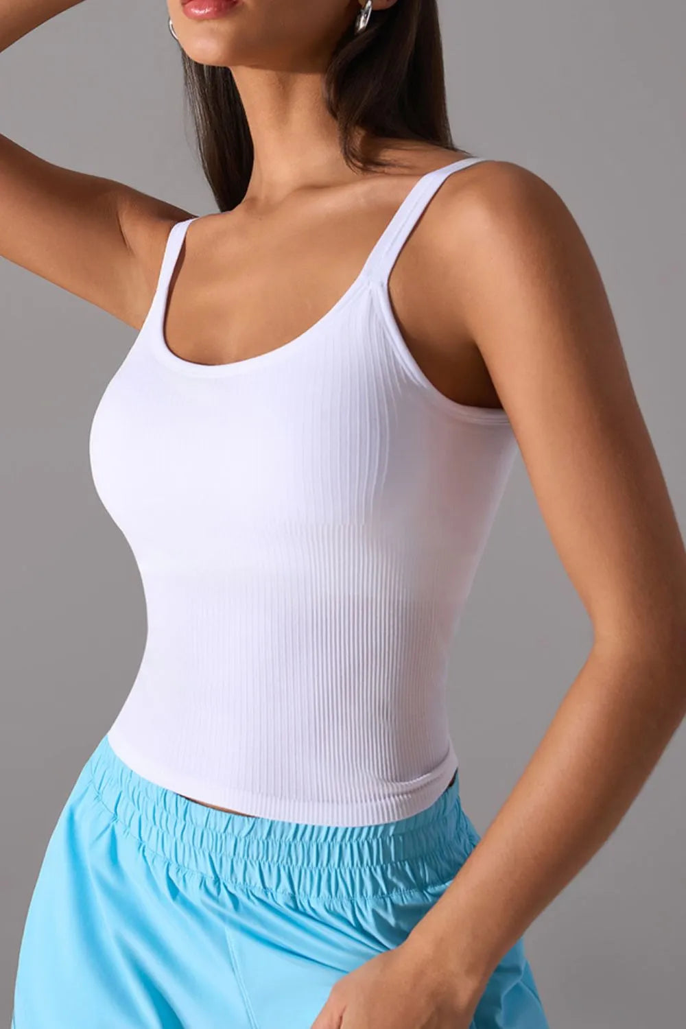 Scoop neck active tank with chest pads