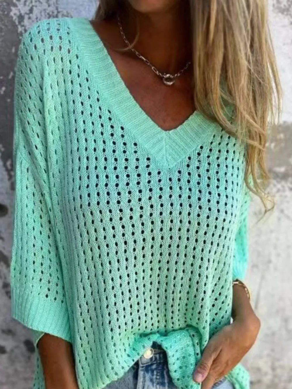 Teal knit kimono cover up styled look