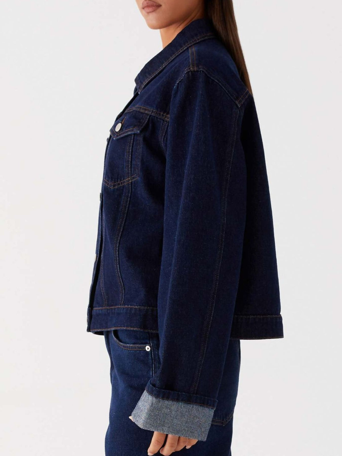 Cropped Oversized Denim Jacket in Dark Blue view 16