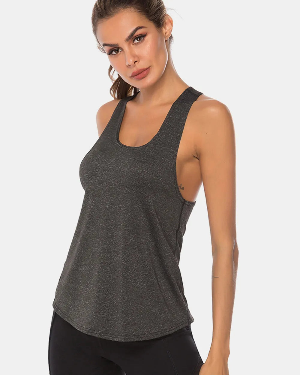 Full Size Scoop Neck Wide Strap Active Tank - Fashorio