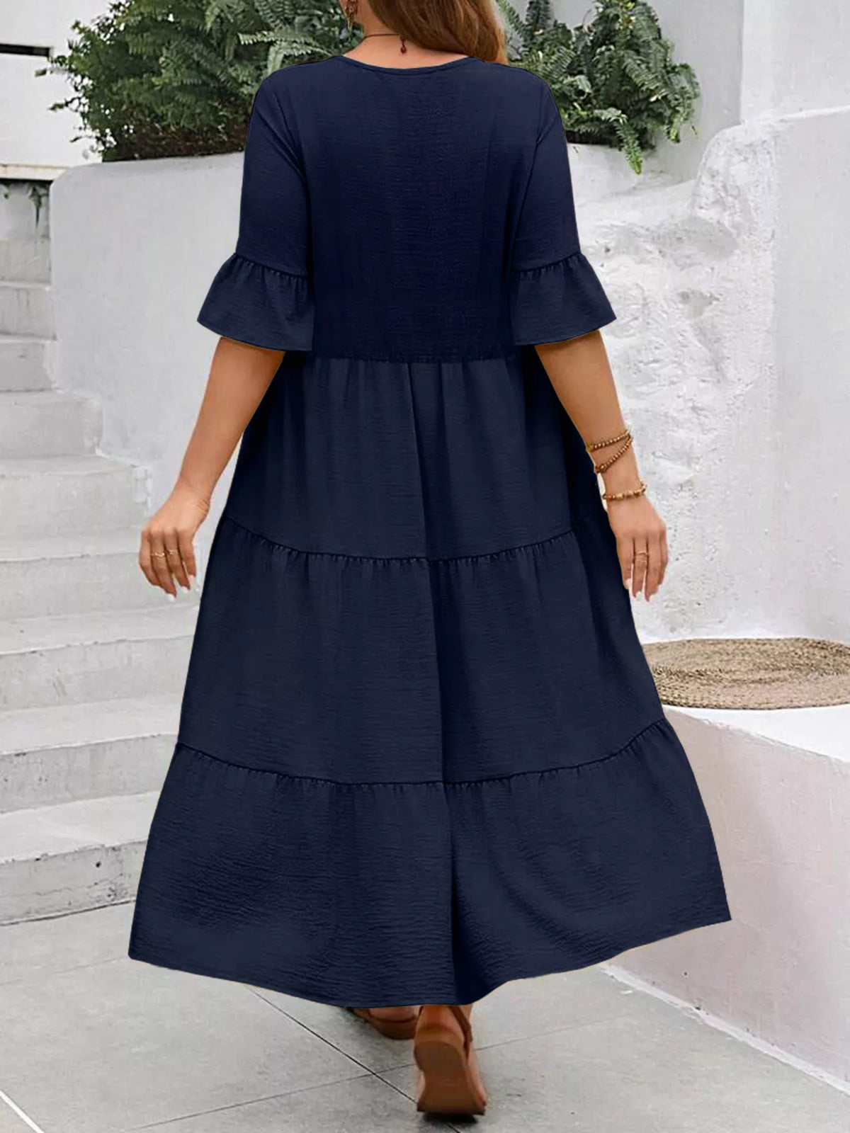 Plus Size Ruffle Sleeve Tiered Midi Dress, view 18