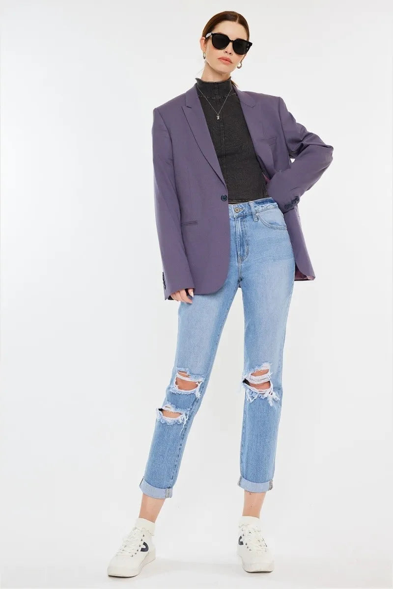 Kancan High Rise Distressed Mom Jeans - Fashorio