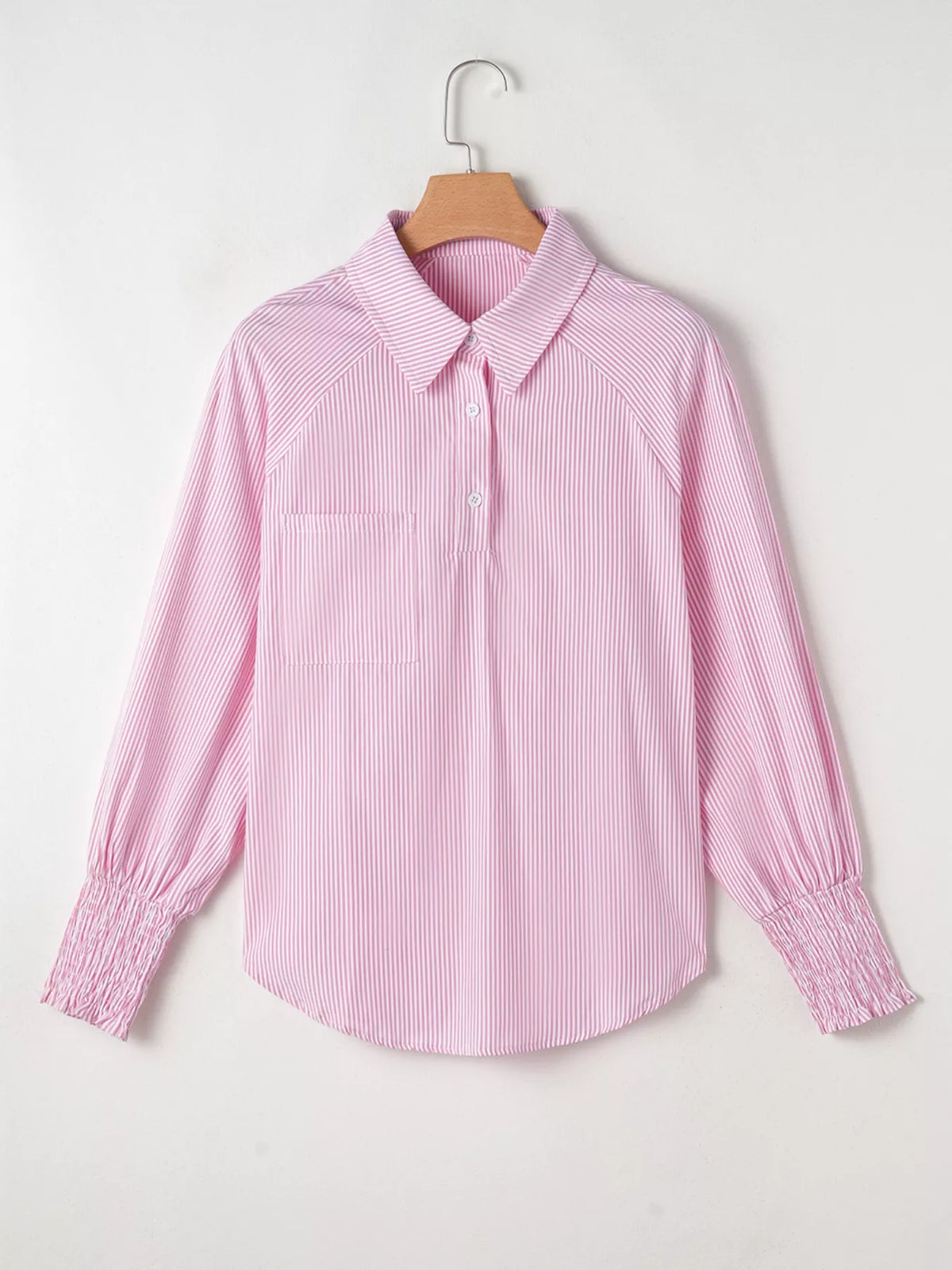 Back view of the long sleeve pinstripe blouse