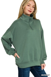 Zenana Scuba Quarter-Zip Sweatshirt DK FOREST - Fashorio