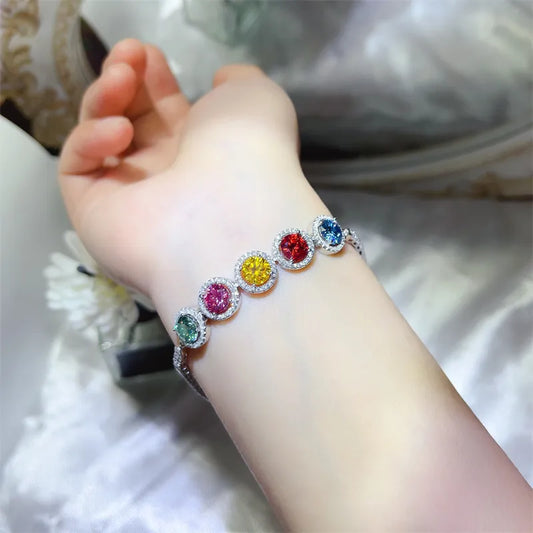 5 Carat 925 Sterling Silver Moissanite Bracelet Multicolor One Size - Fashorio
