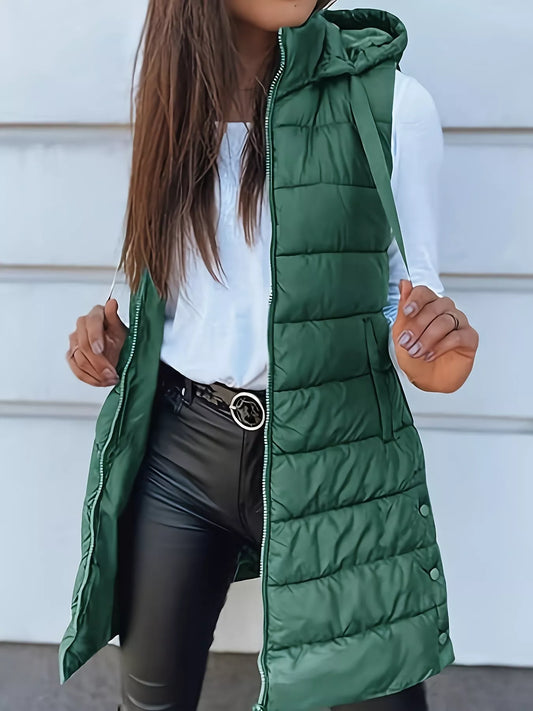 Zip Up Hooded Winter Coat Green - Fashorio