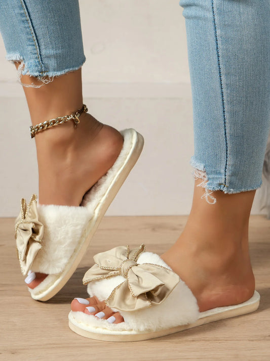 Bow Open Toe Slippers - Fashorio