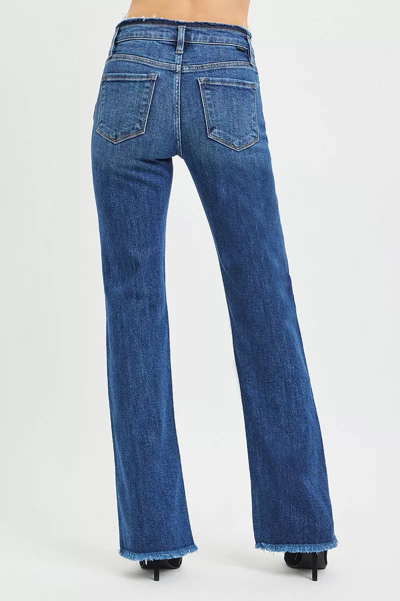 Frayed waist bootcut jeans back view