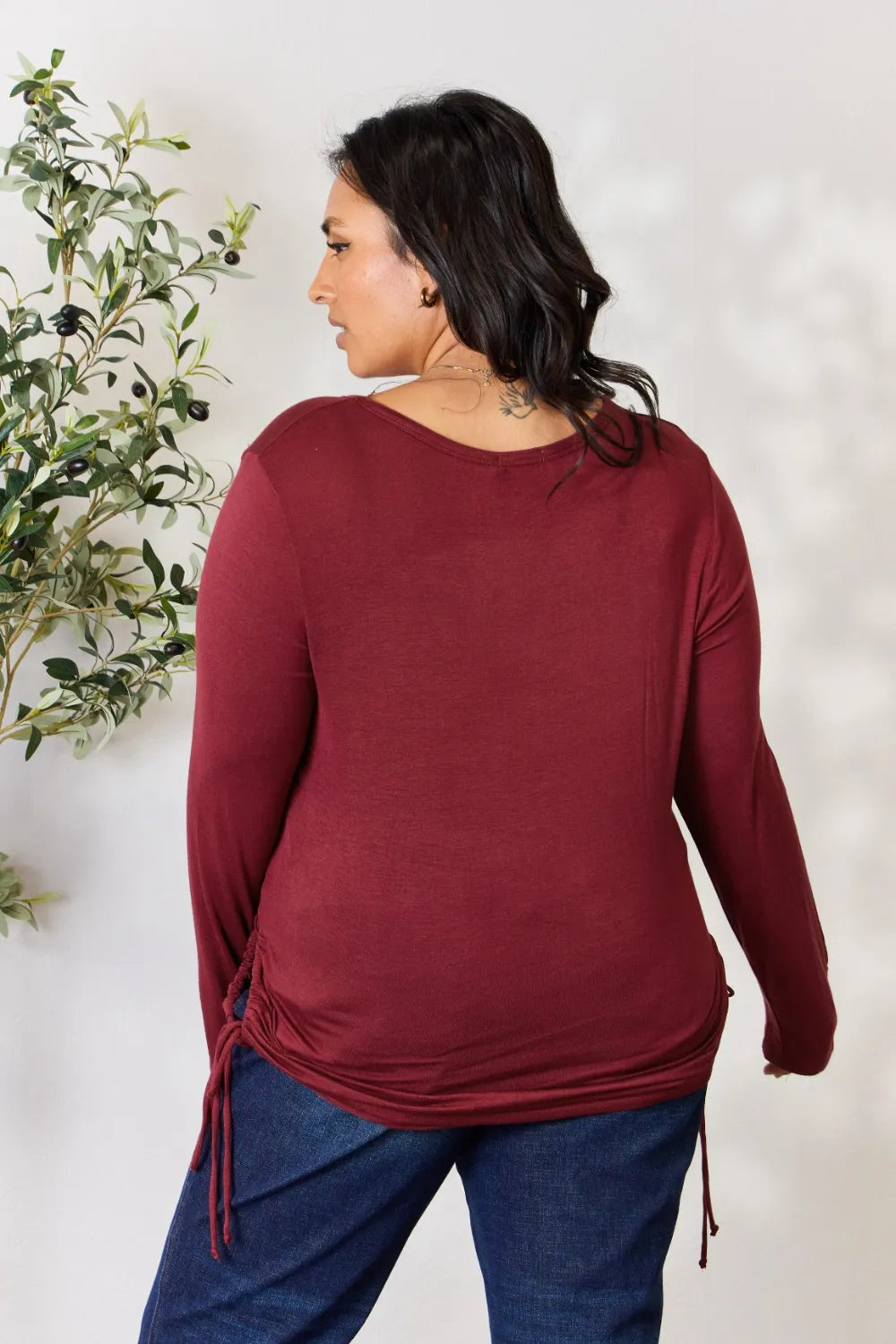 Culture Code Full Size Drawstring Round Neck Long Sleeve Top - Fashorio